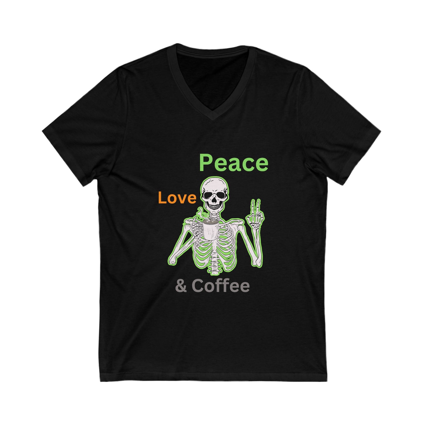 Unisex Jersey Short Sleeve V-Neck Tee Skeleton, peace