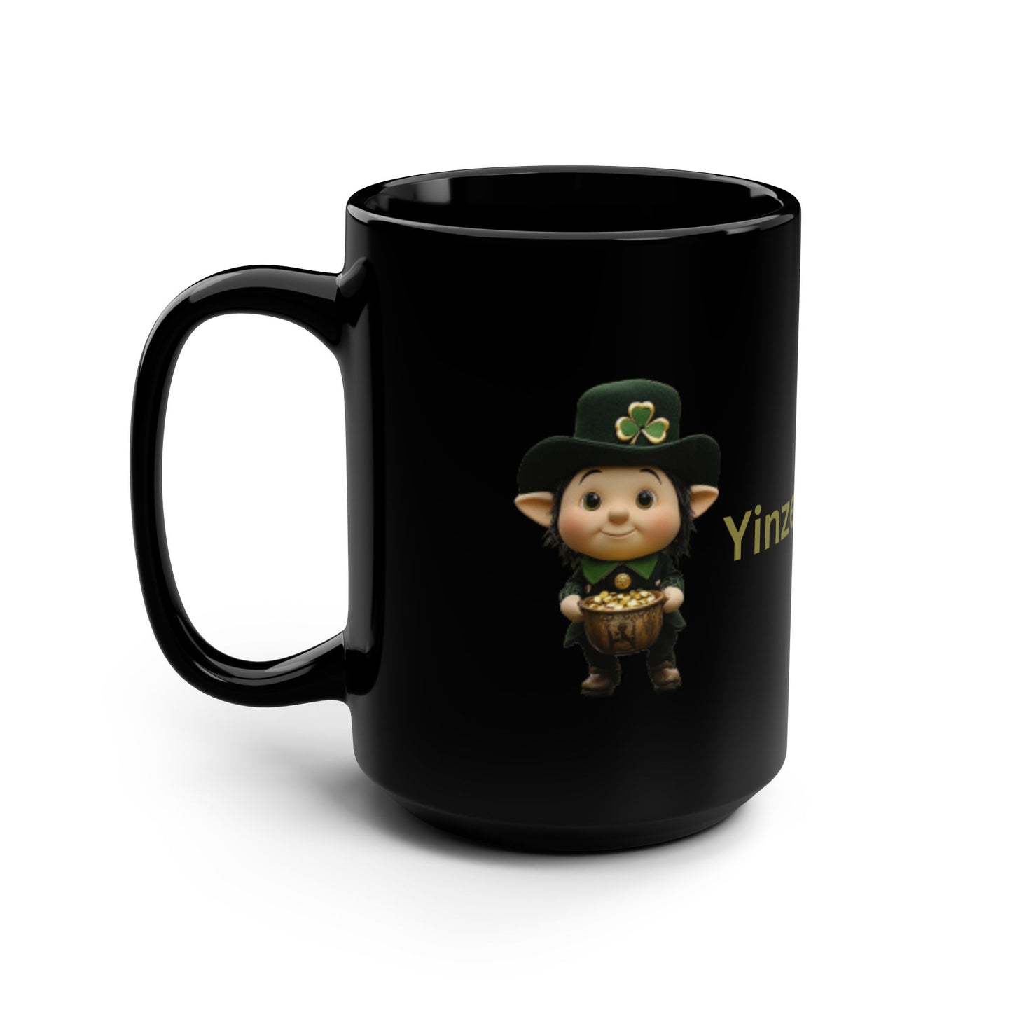 Yinzerchaun St. Patrick's Day Black Mug - 15oz Leprechaun Design