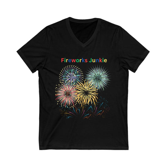 Unisex Jersey Short Sleeve V-Neck Tee Fireworks Junkie