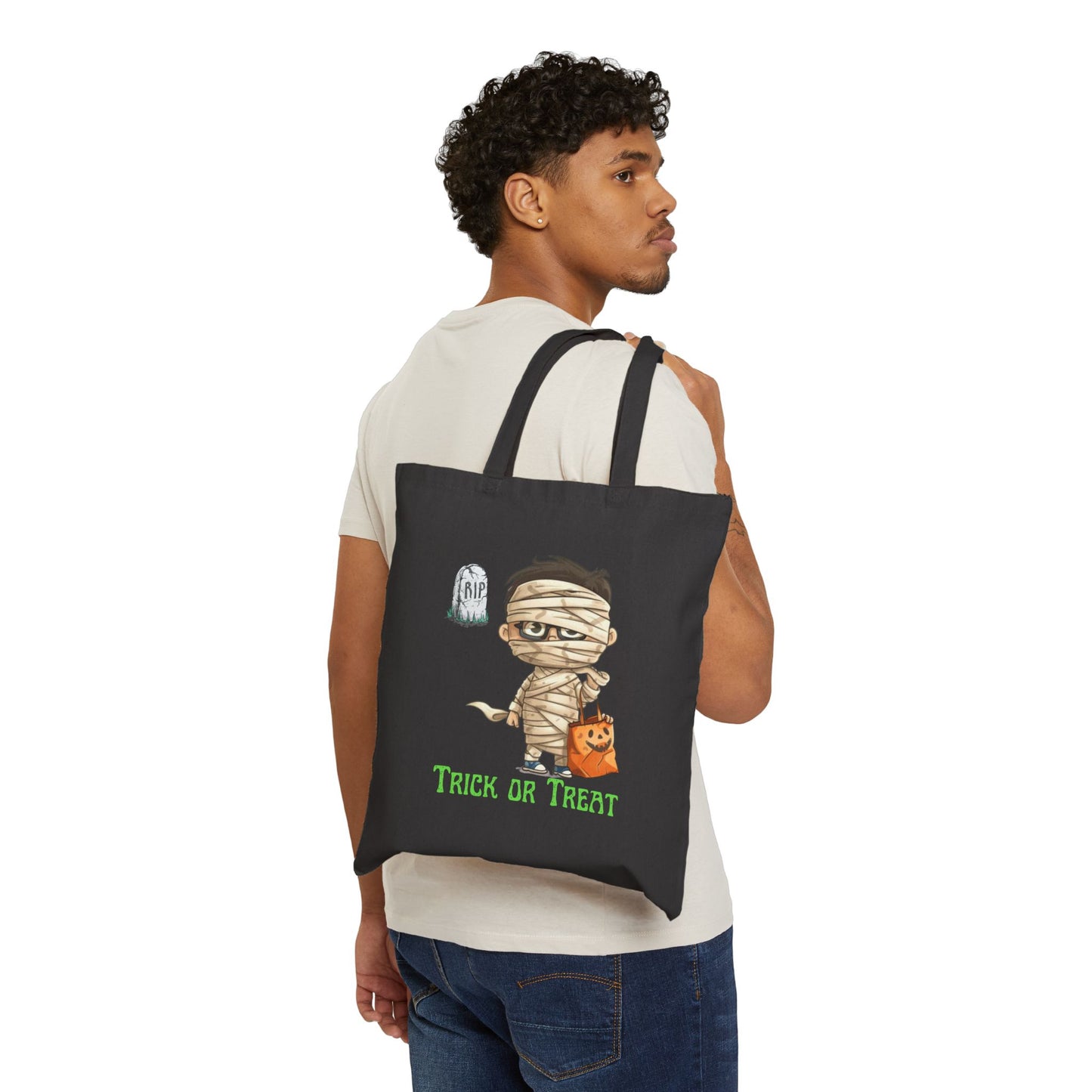 Cotton Canvas Tote Bag Mummy Trick or Treat