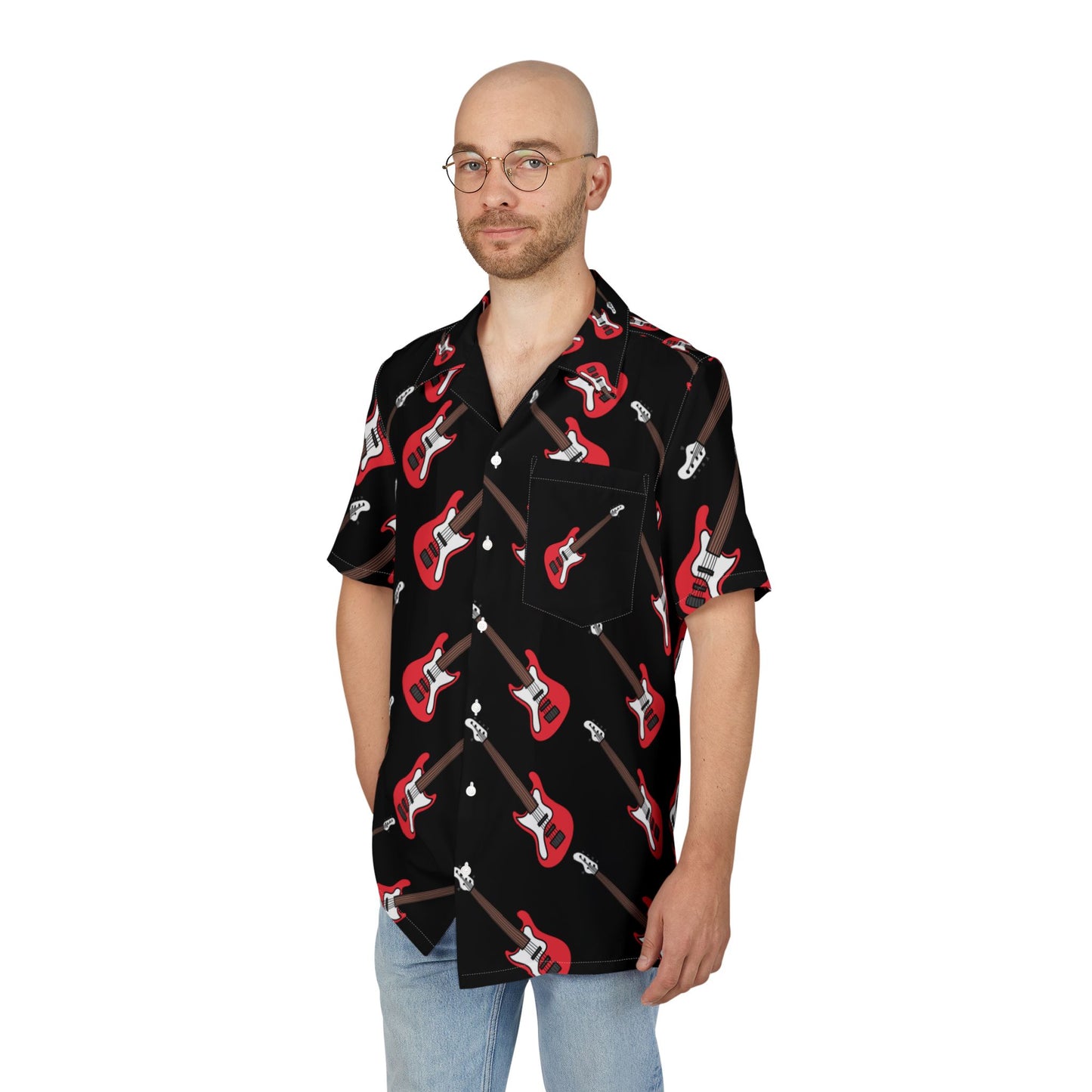 bass guitar  Unisex Hawaiian Button-Down Shirt (AOP)