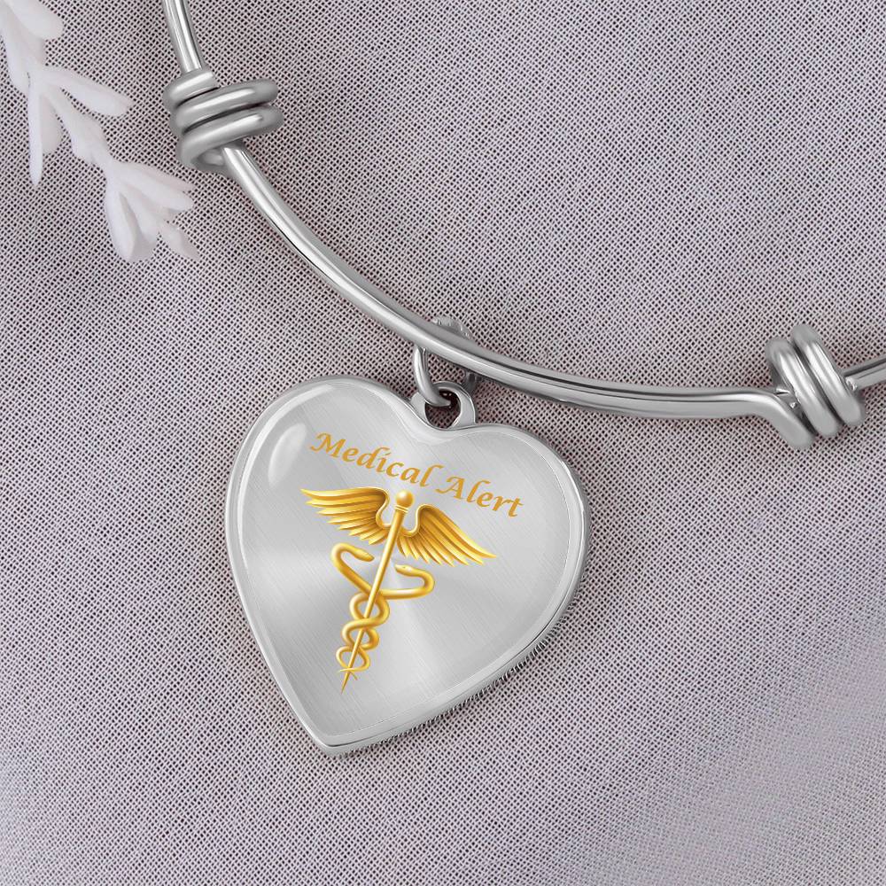 Luxury Heart Bangle  Medical Alert  Personalize