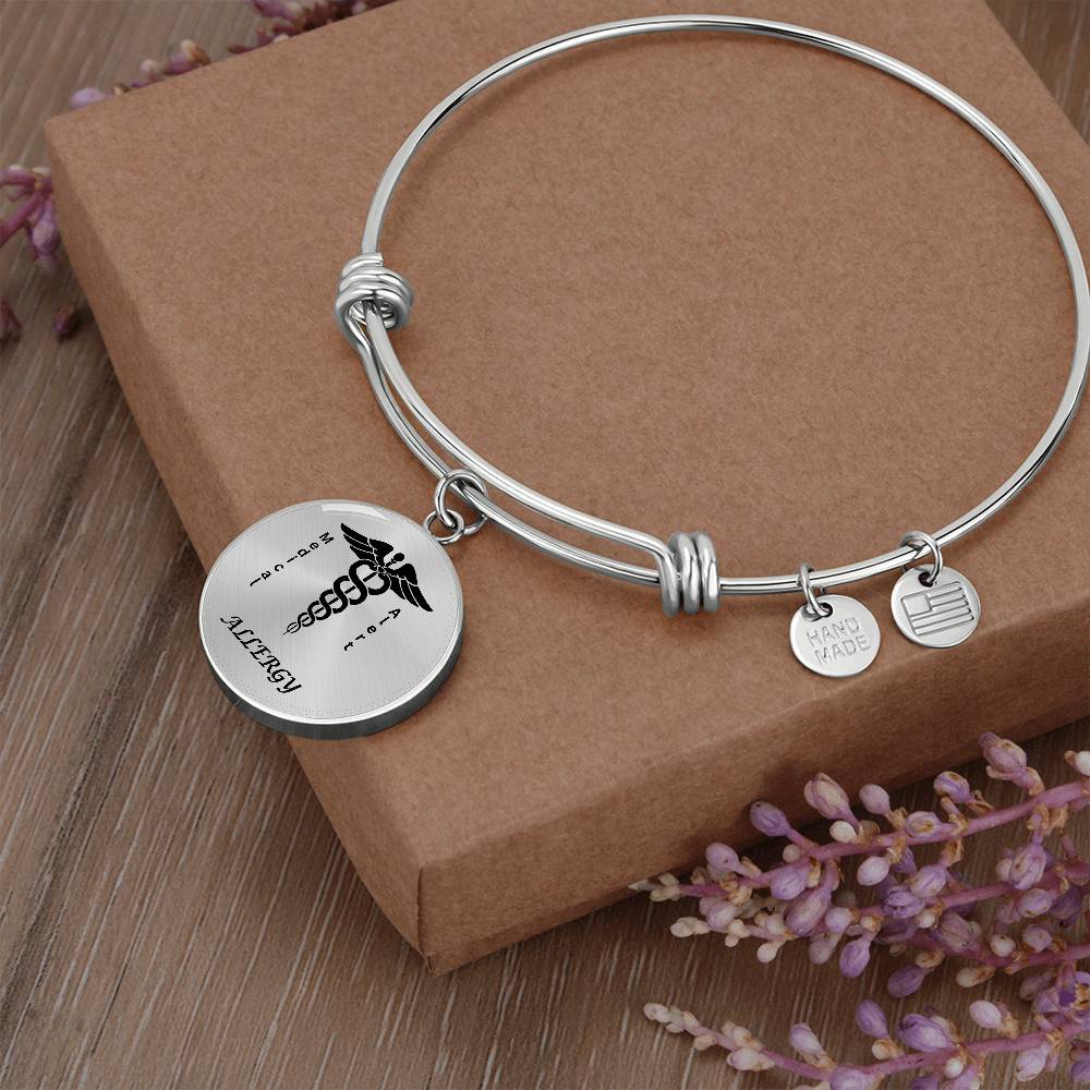 Luxury Circle Bangle  Medical Alert Allergy  Personalize