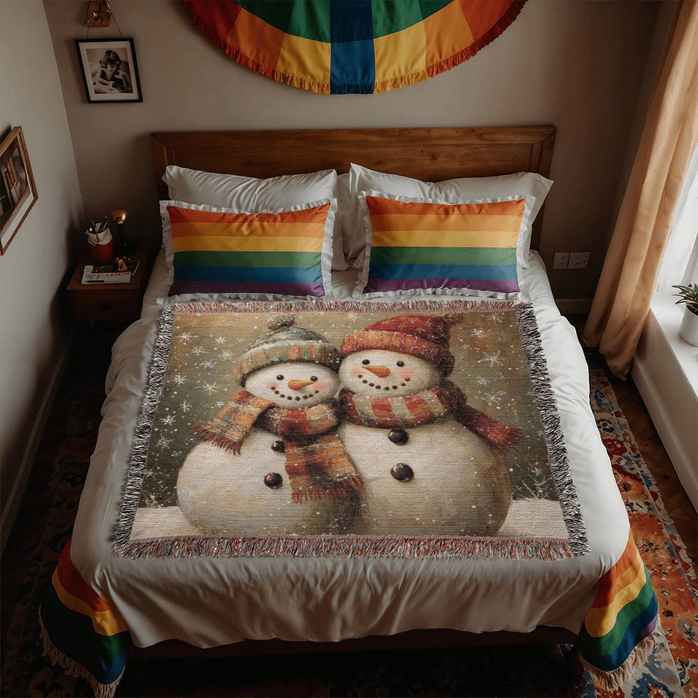 Heirloom Artwork Woven Blanket (Landscape) Snowmen Couple