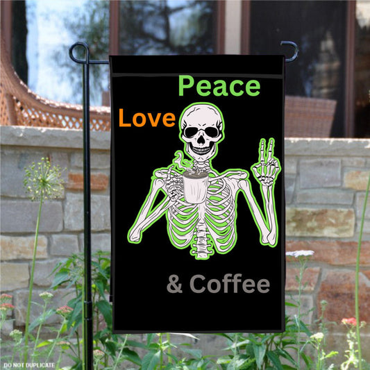 Garden Flag - 24" x 36"  Peace. Love & Coffee